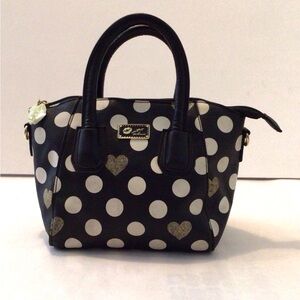 Betsey Johnson bag black Dome Small Satchel white Polka Dot gold hearts Y2k chic